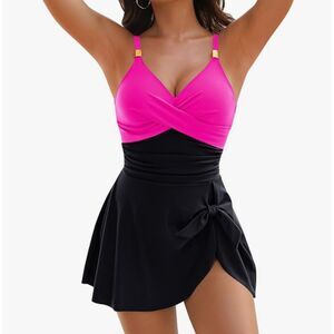 NEW Blooming Jelly Pink Black Swim Dress One Piece Swimsuit XL NWT